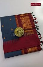 Premium Kalyani Gadwal Cotton Saree - Greyish Blue