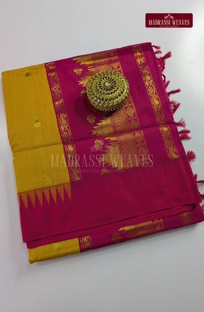 Premium Kalyani Gadwal Cotton Saree - Mustard