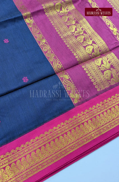 Premium Kalyani Gadwal Cotton Saree - Navy Blue