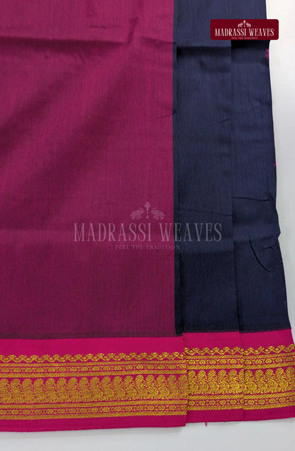 Premium Kalyani Gadwal Cotton Saree - Navy Blue