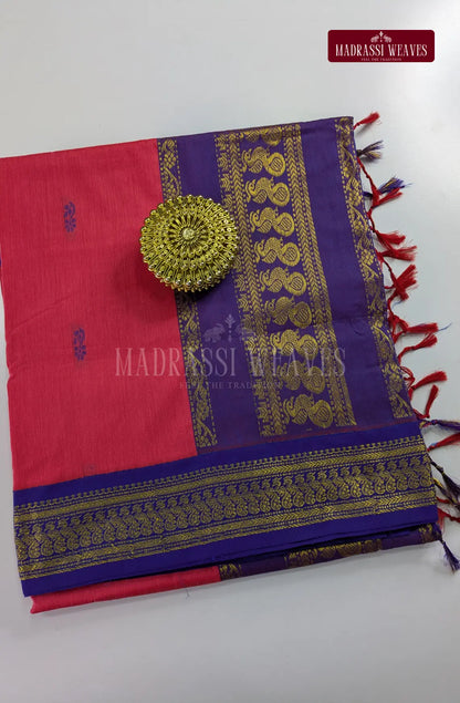 Premium Kalyani Gadwal Cotton Saree - Reddish Pink