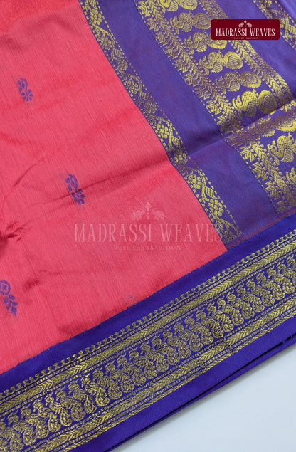 Premium Kalyani Gadwal Cotton Saree - Reddish Pink