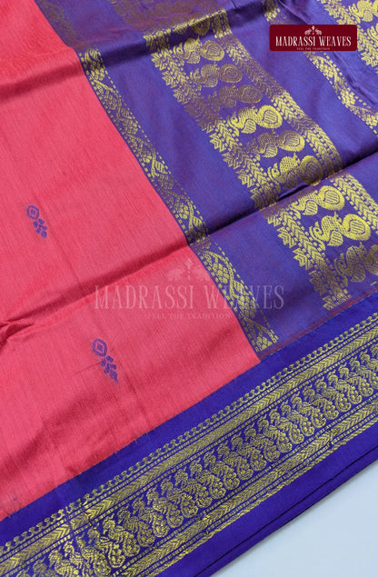 Premium Kalyani Gadwal Cotton Saree - Reddish Pink