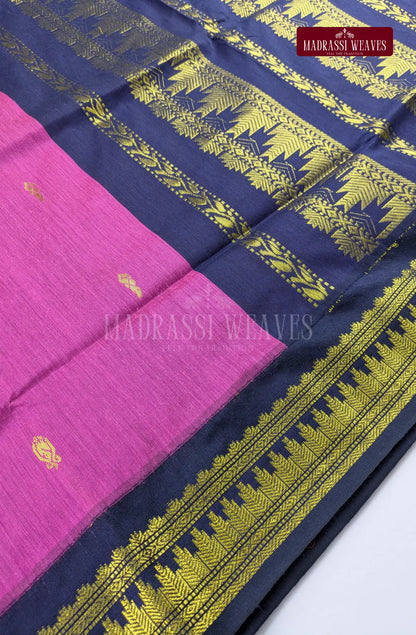 Premium Kalyani Gadwal Cotton Saree - Rosy Pink