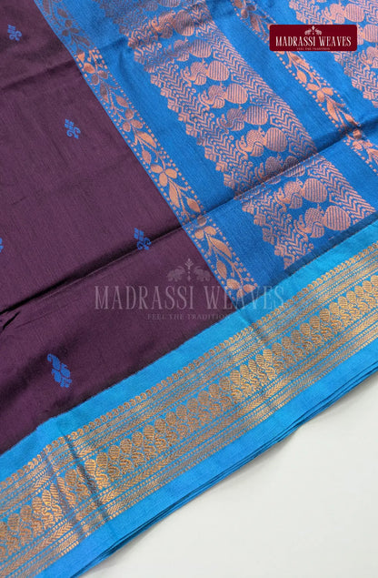 Premium Kalyani Gadwal Cotton Saree - Jamoon Fruit