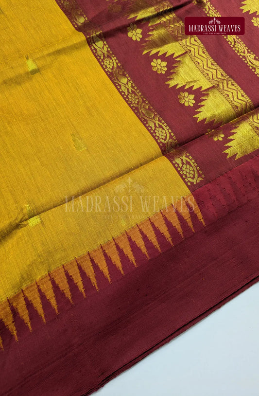 Premium Kalyani Gadwal Cotton Saree - Mustard