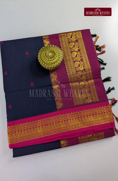 Premium Kalyani Gadwal Cotton Saree - Navy Blue