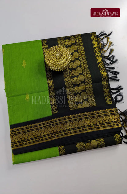 Premium Kalyani Gadwal Cotton Saree - Parrot Green