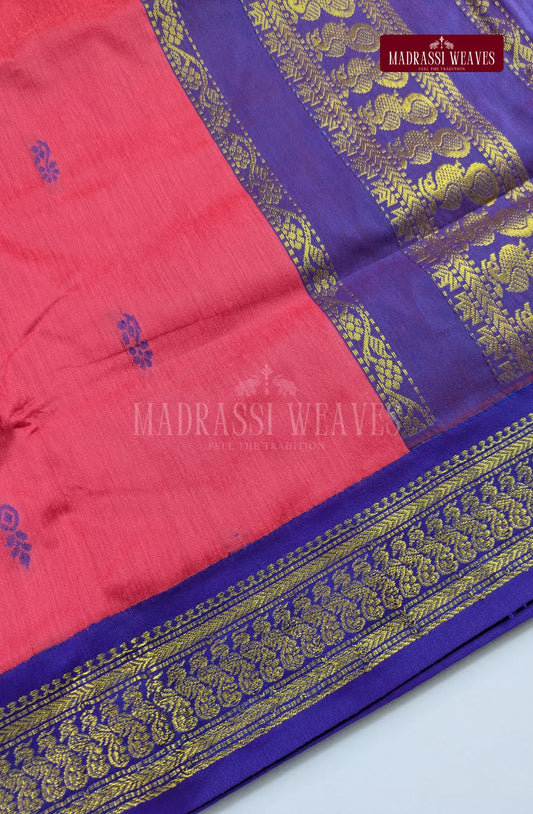Premium Kalyani Gadwal Cotton Saree - Reddish Pink