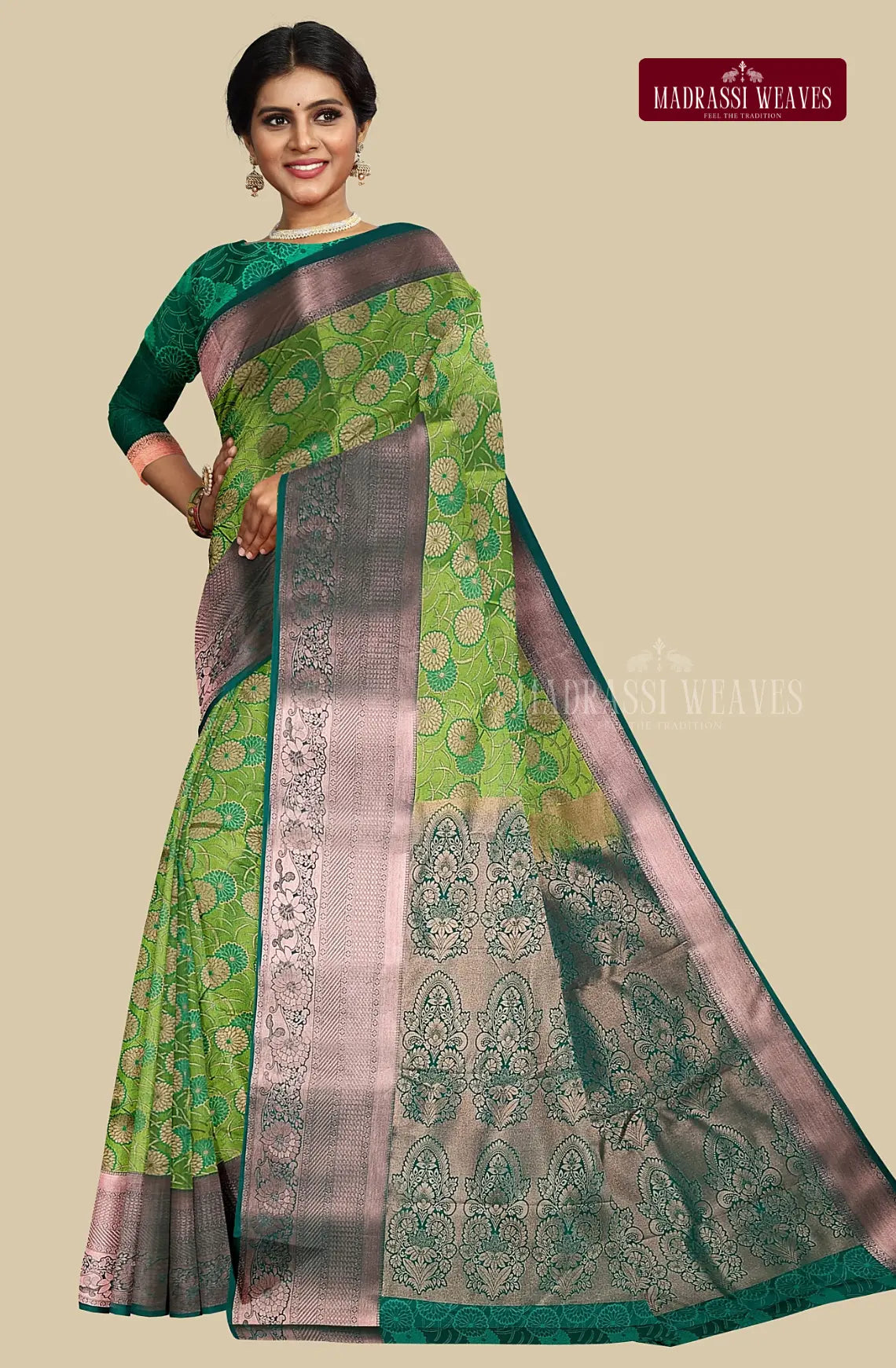 Kanchi Semi Silk Brocade Saree - Sneha Green