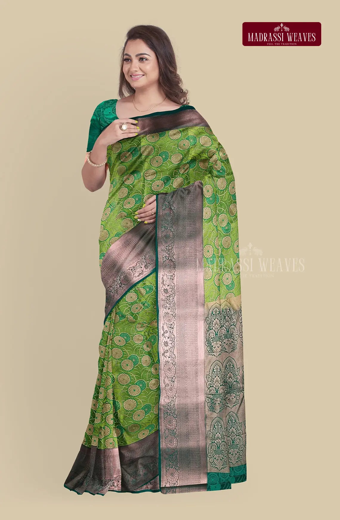 Kanchi Semi Silk Brocade Saree - Sneha Green