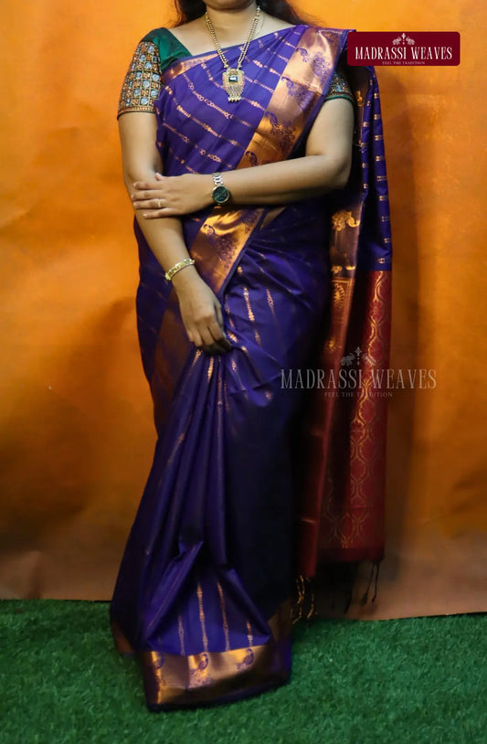 Looking for a gorgeous saree for a special occasion? Look no further! Our Kanchi Semi Silk Saree features a stunning peacock border and intricate all over kodi pattern, making it the perfect festive wear. With attached blouse material and free shipping, this beautiful blue saree is the best deal you'll find!