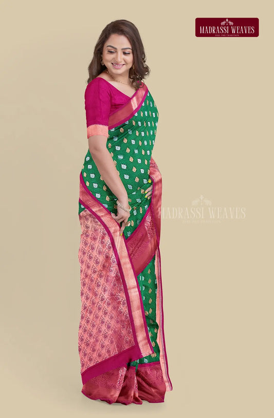 Kanchi Semi Silk Saree with Meena Butta Work - Green
