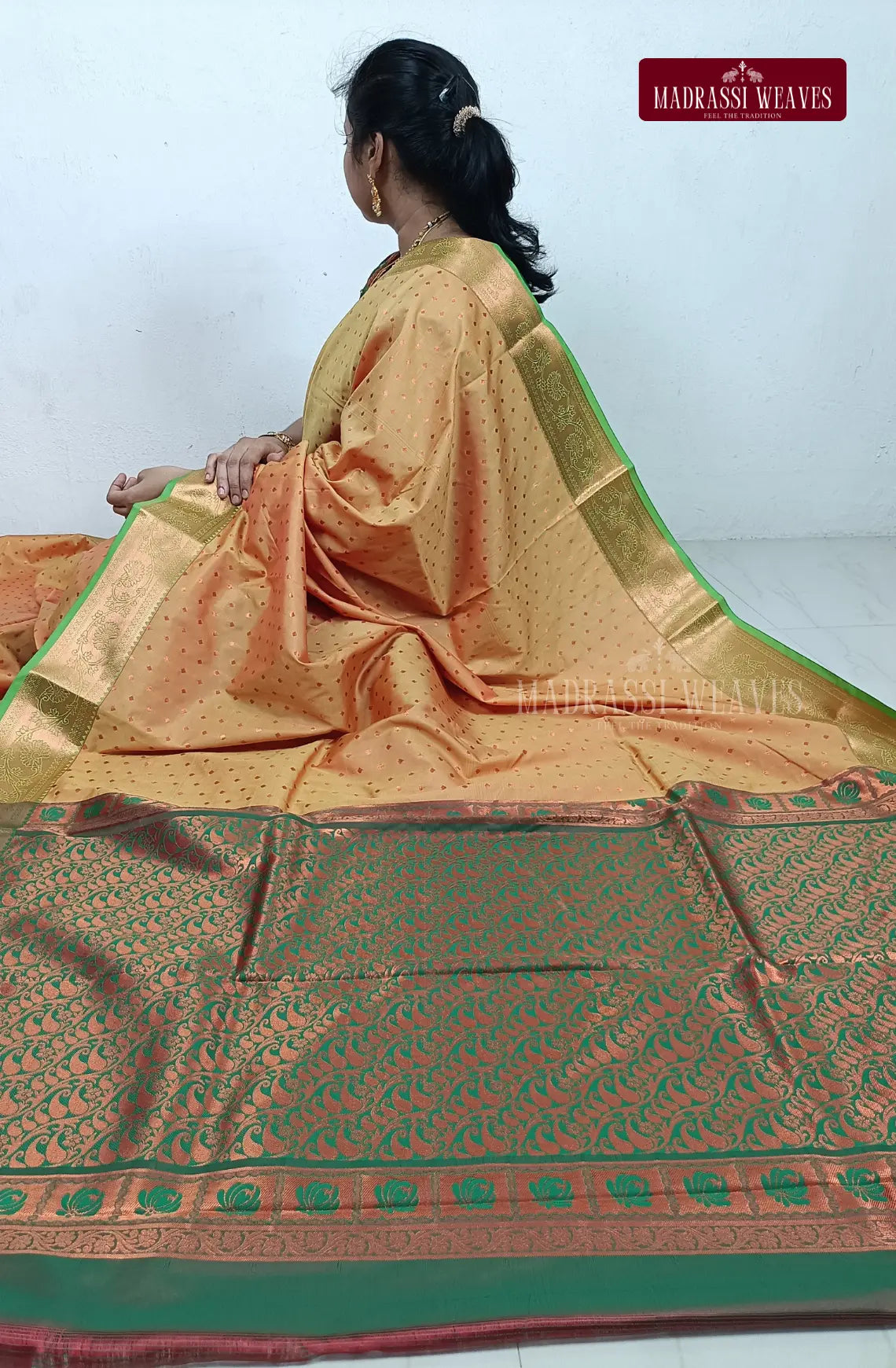 The Kanchi Semi Silk Saree with Meena Work is a stunning choice for weddings and special occasions. Made from kanchi semi silk, it features a beautiful zari woven border and intricate meena work. With 5 different colours available, this saree is perfect for every taste. Plus, the attached blouse material makes it easy to buy online and wear right away. Elevate your saree game today!