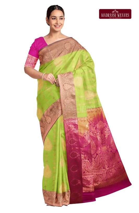 Kanchi Semi Silk Saree with Zari Border - Sneha Green