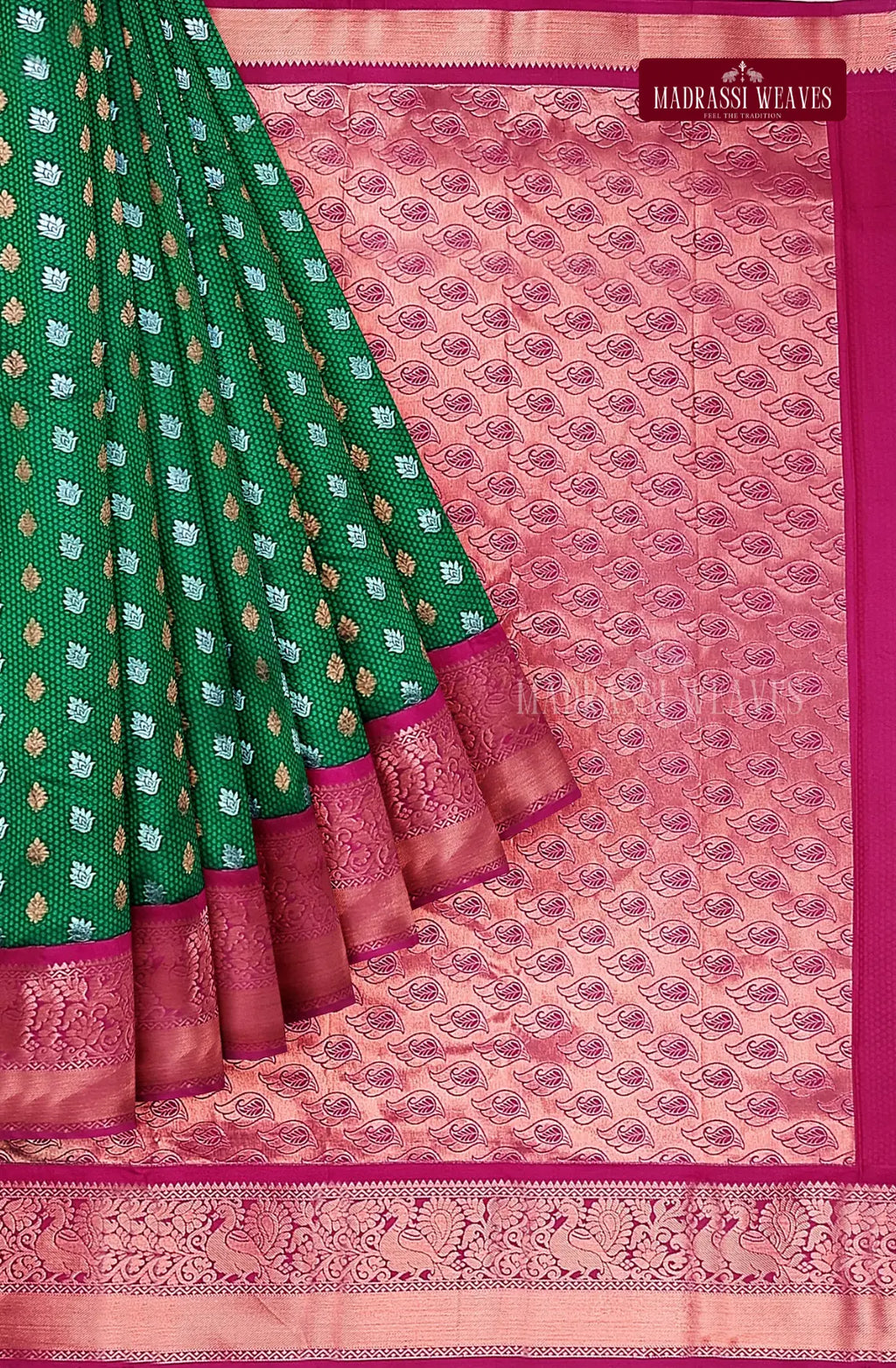 Kanchi Semi Silk Saree with Meena Butta Work - Green