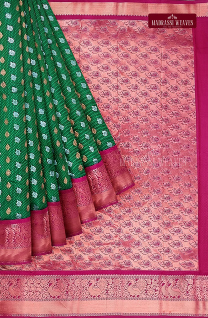 Kanchi Semi Silk Saree with Meena Butta Work - Green