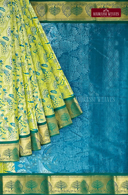 Kanchi Semi Silk Saree with Peacock Butta - Milky Green