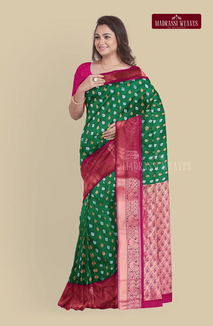Kanchi Semi Silk Saree with Meena Butta Work - Green