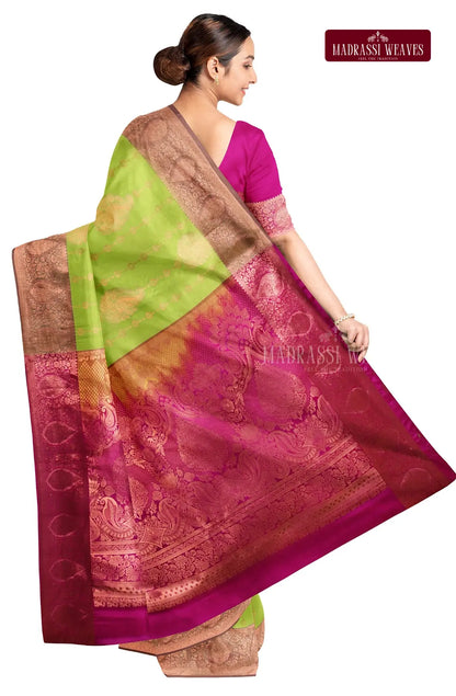 Kanchi Semi Silk Saree with Zari Border - Sneha Green