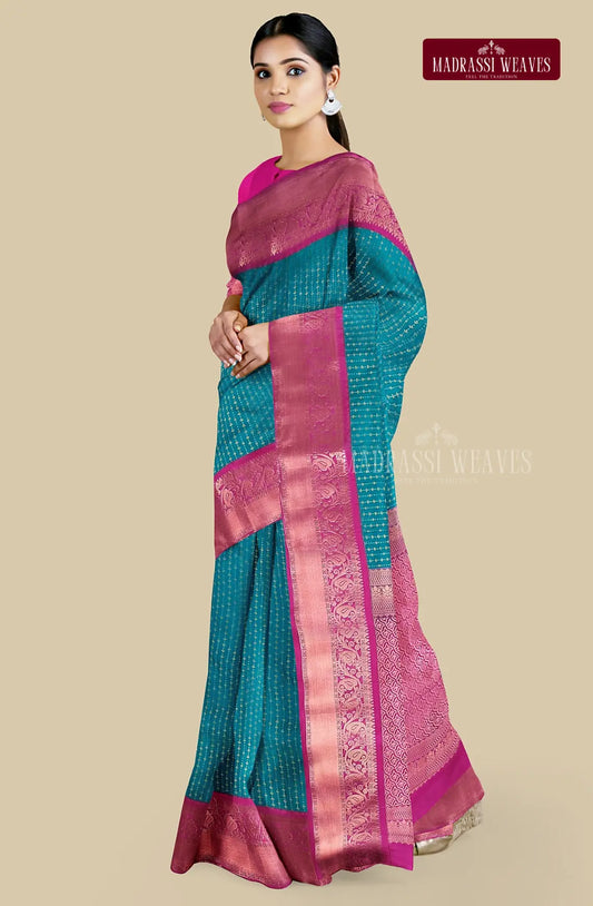 Kanchi Semi Silk Vaira Oosi Saree - Blue