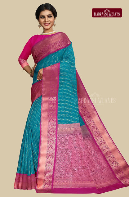Kanchi Semi Silk Vaira Oosi Saree - Blue