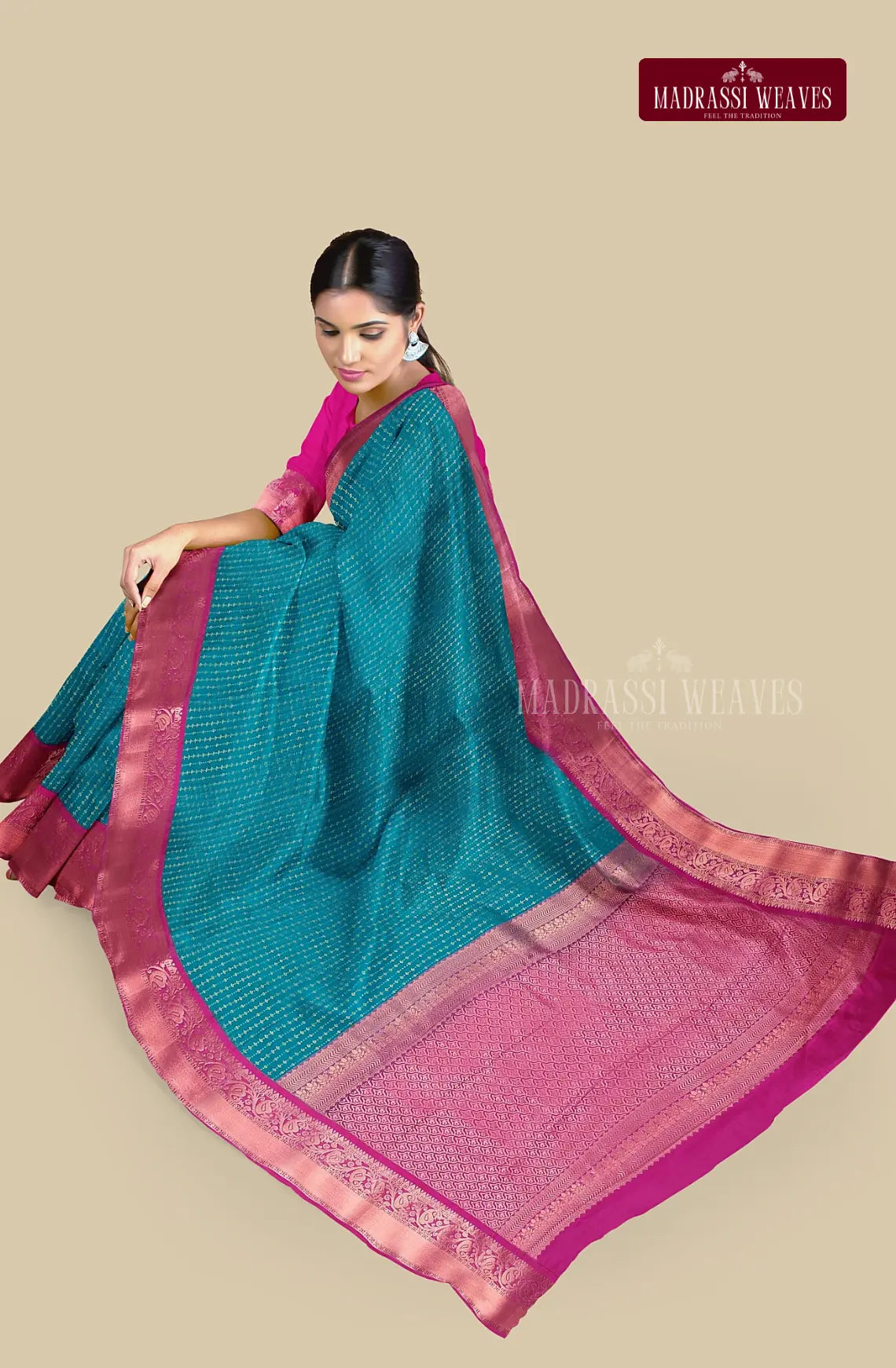 Kanchi Semi Silk Vaira Oosi Saree - Blue