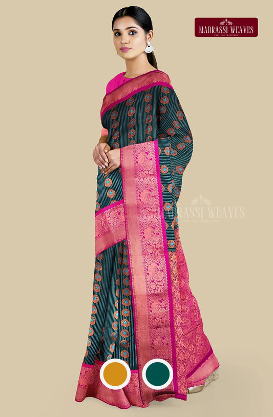 Kanchi Striped Semi Silk Saree with Meena Work