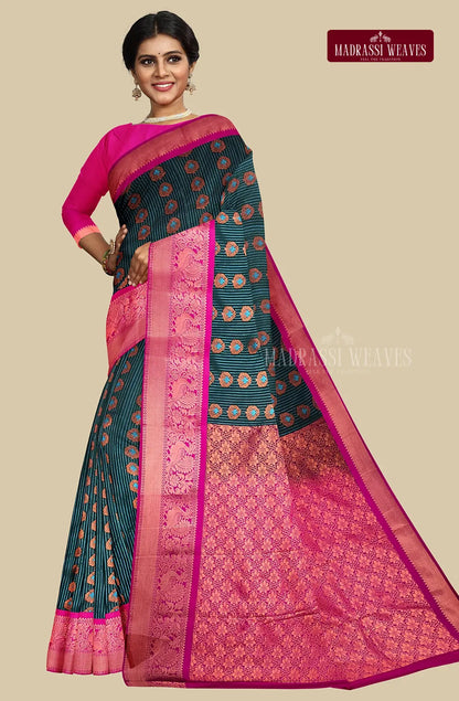 Kanchi Striped Semi Silk Saree with Meena Work