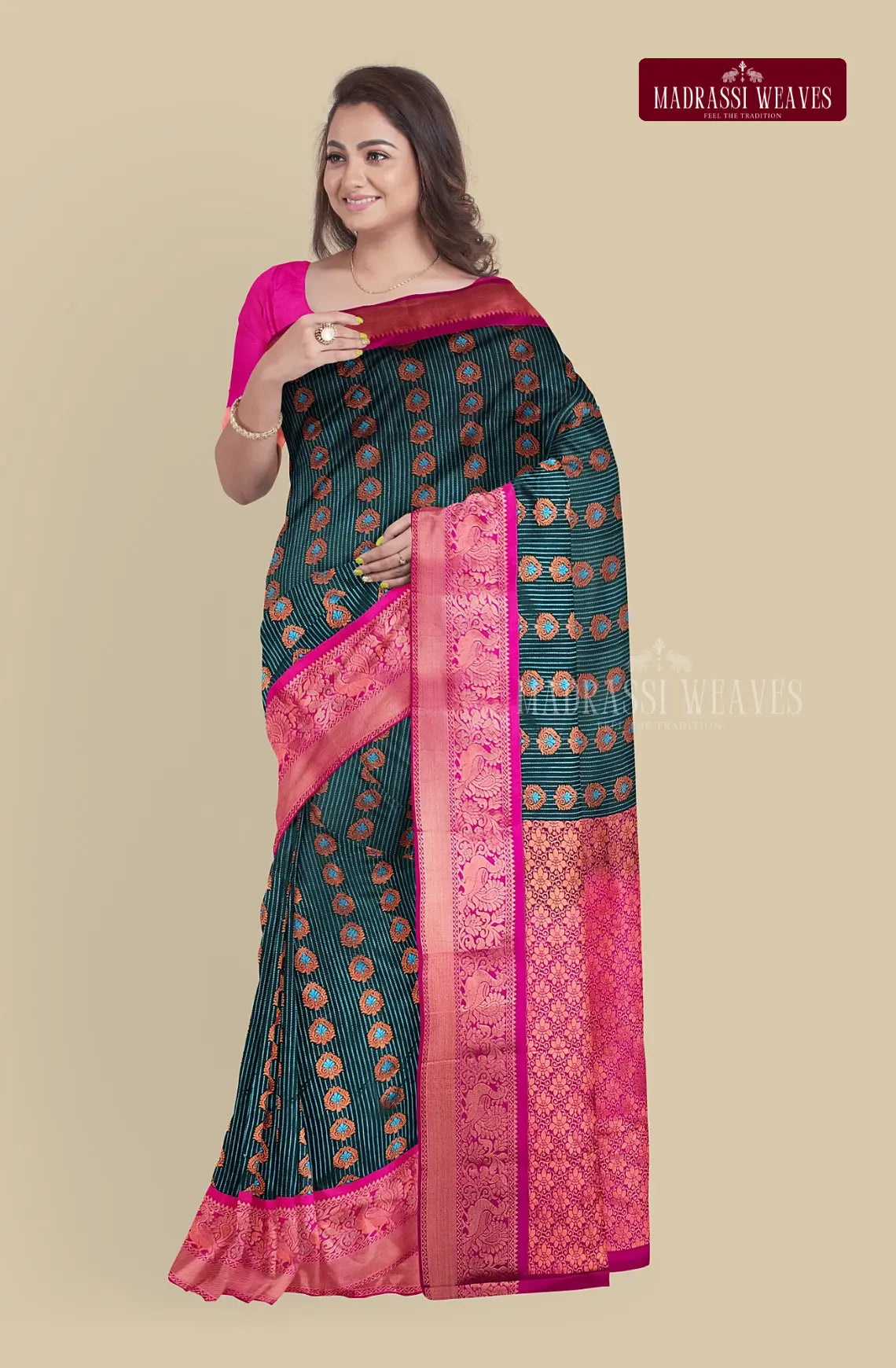 Kanchi Striped Semi Silk Saree with Meena Work