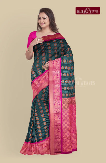 Kanchi Striped Semi Silk Saree with Meena Work