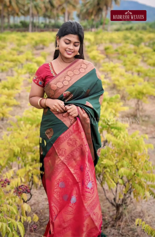 Kanchi Style Soft Silk Saree - Green
