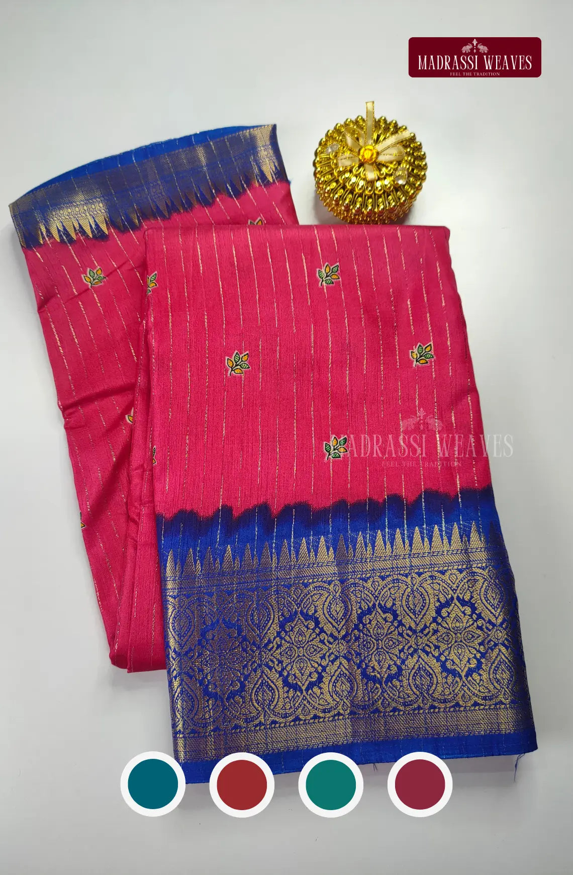 Kanchi Style Zari Lines Blend Cotton Saree