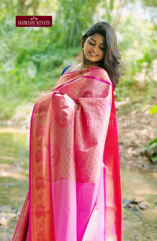 Kanchi Semi Silk Wedding Saree - Pink