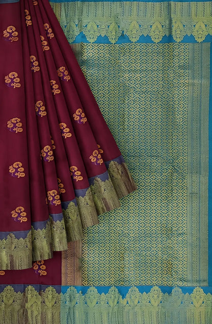 Kanjeevaram Pure Silk Saree - Wine Red