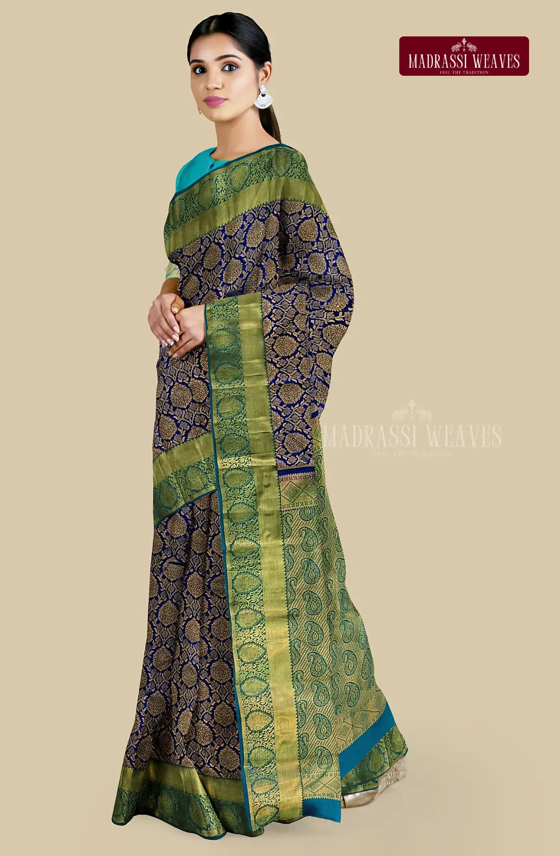 Experience the luxurious elegance of our Kanjeevaram Pure Silk Saree in beautiful Violet. Adorned with intricate Meena Butta work and stunning Zari woven design, this saree is Silk Mark certified and perfect for weddings. Blouse material attached, buy online now to elevate your saree collection!