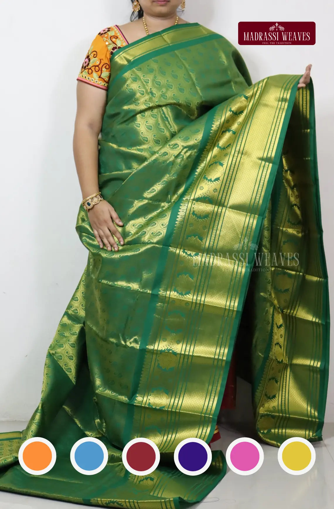 Experience elegance and tradition with our Semi Silk Kanjeevaram Brocade Saree. This stunning saree boasts a rich brocade design and comes in 16 beautiful colors. The attached blouse material makes it perfect for any occasion. Shop now to add this must-have piece to your wardrobe!