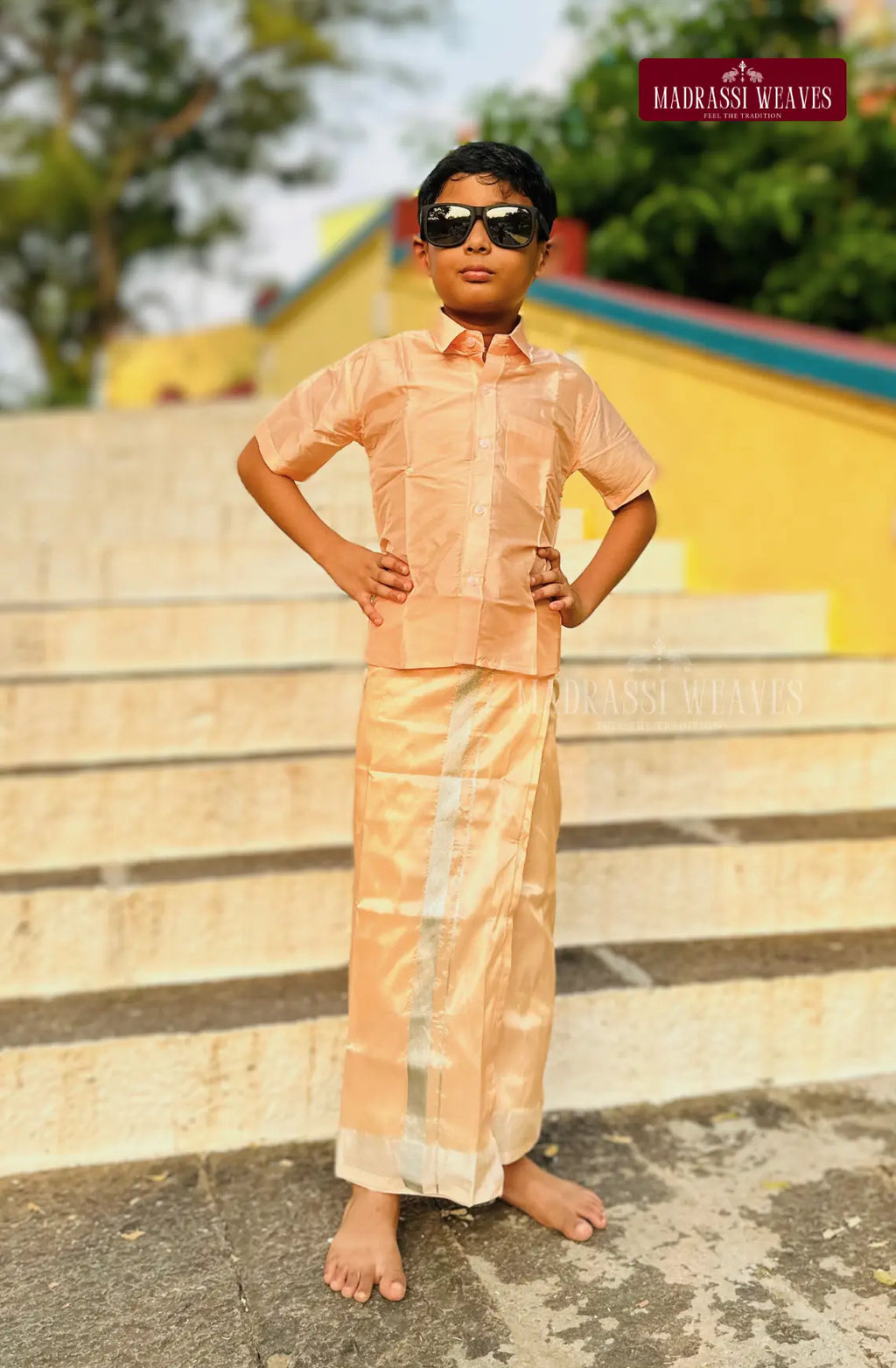 Kids Premium  Japan Art Silk Dhoti Set  - Peach