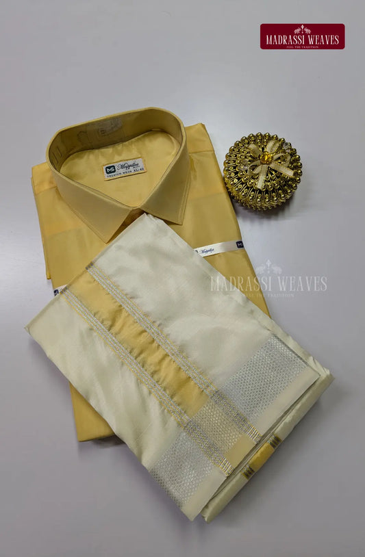 Kids Premium Silk Dhoti Set with Colour Zari - Champagne