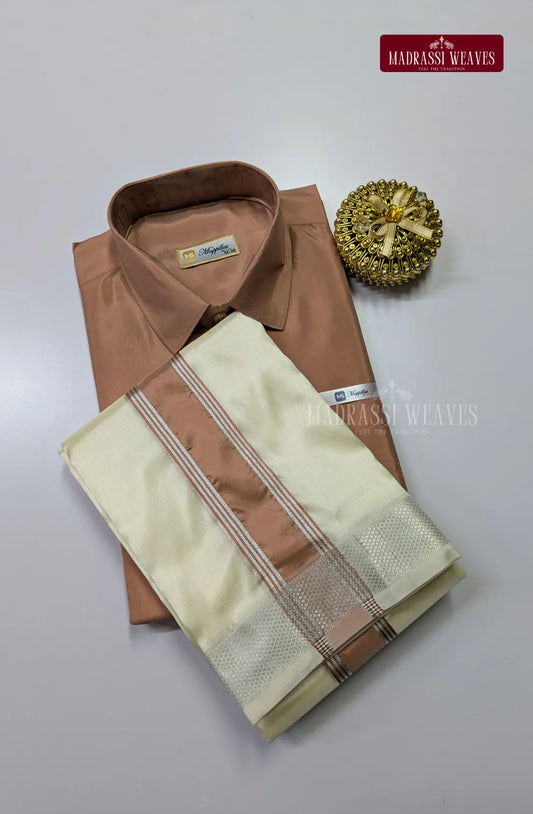 Kids Premium Silk Dhoti Set with Colour Zari - Copper
