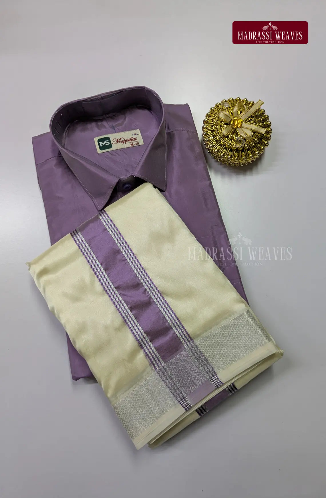 Kids Premium Silk Dhoti Set with Colour Zari - Dark Lavender