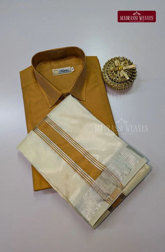 Kids Premium Silk Dhoti Set with Colour Zari - Gajal Gold