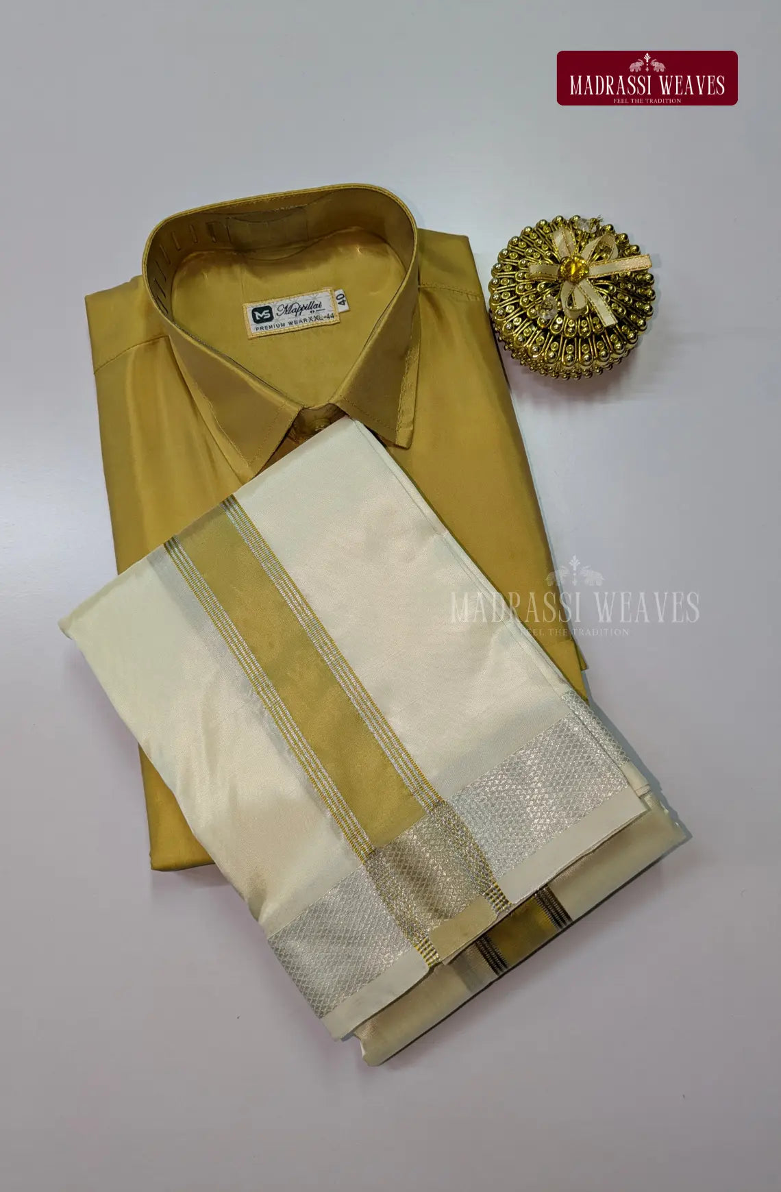 Kids Premium Silk Dhoti Set with Colour Zari - Jari Gold
