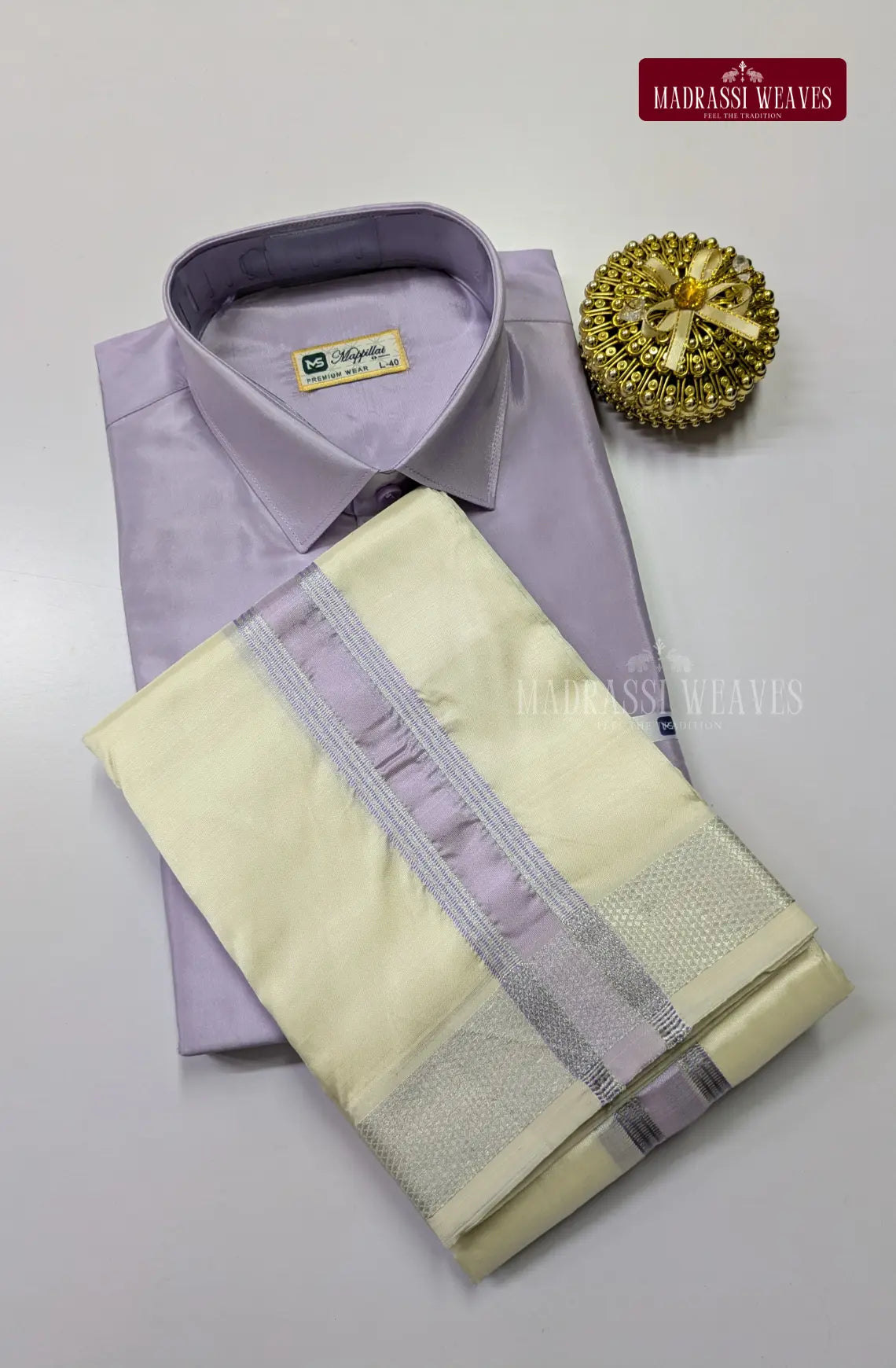 Kids Premium Silk Dhoti Set with Colour Zari - Lavender