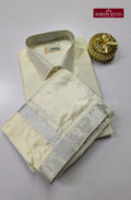 Kids Premium Silk Dhoti Set with Silver Zari - Off White