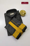 Kids Premium Silk Dhoti Set with Gold Zari - Black