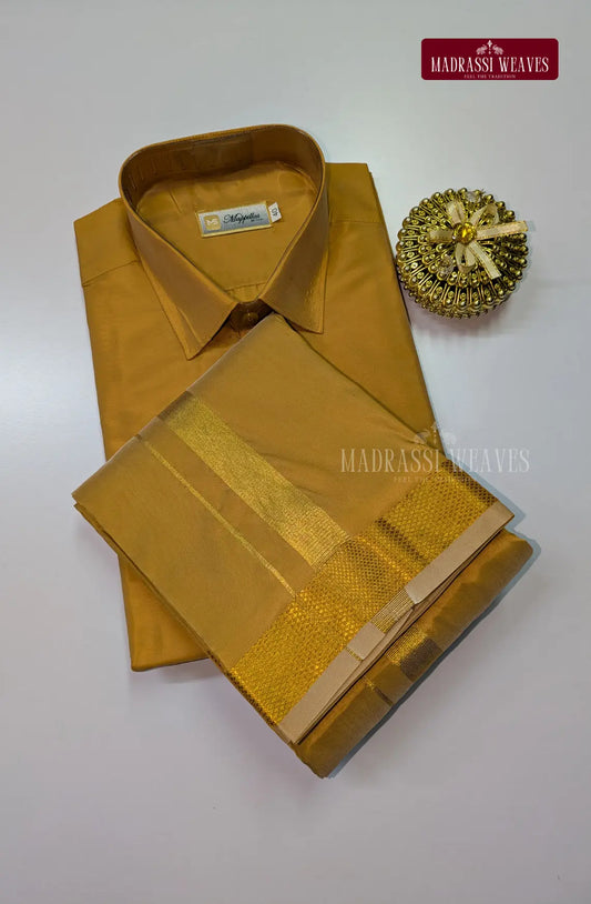 Kids Premium Silk Dhoti Set with Gold Zari - Gajal Gold