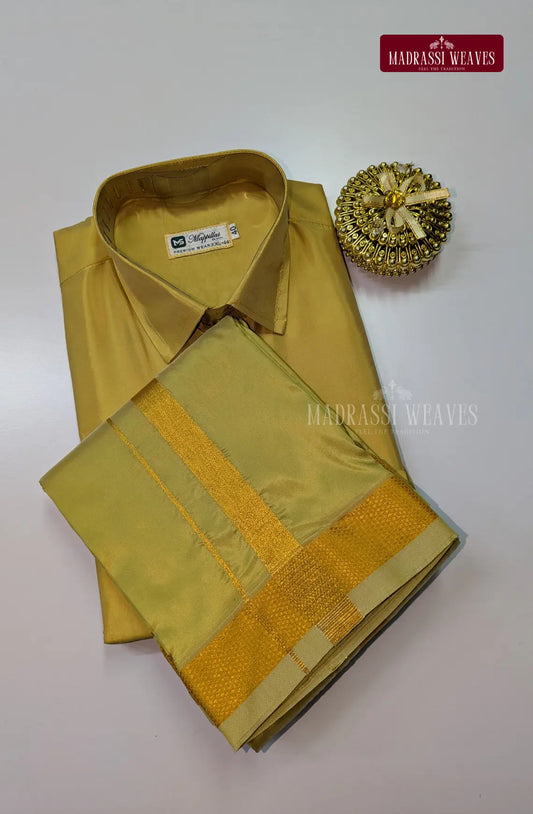 Kids Premium Silk Dhoti Set with Gold Zari - Jari Gold