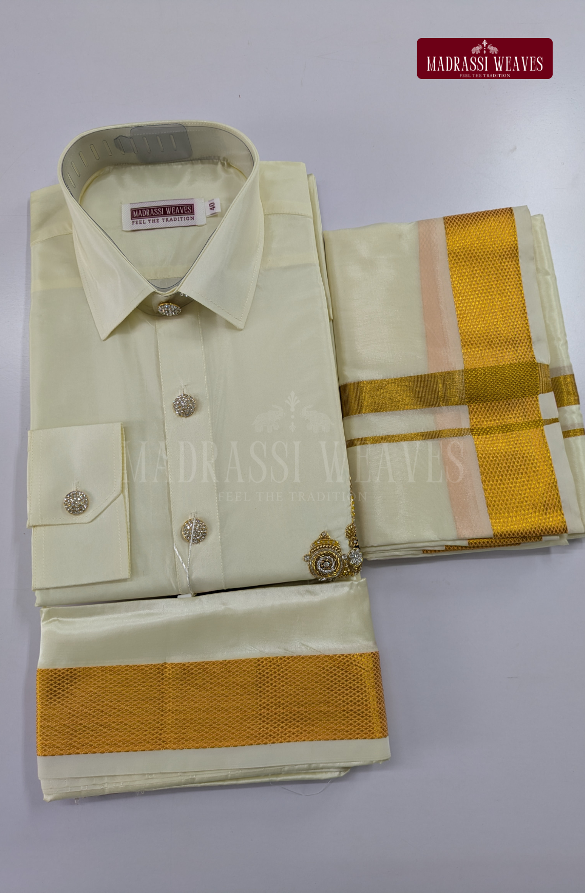 Luxury Aari Work Wedding Silk Dhoti Set (HandCrafted) -(DESPATCH TIME 15 DAYS) - Off White