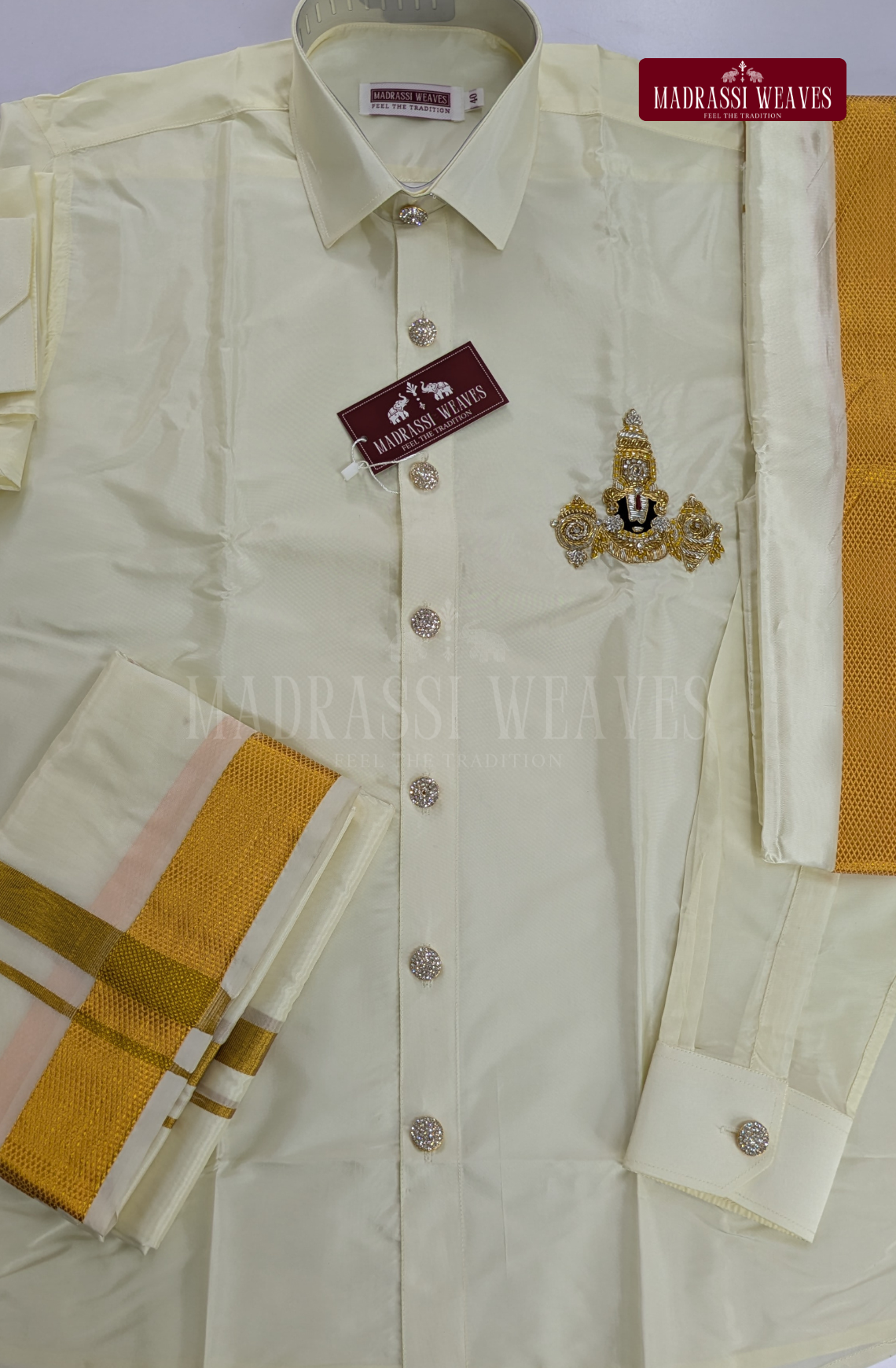 Luxury Aari Work Wedding Silk Dhoti Set (HandCrafted) -(DESPATCH TIME 15 DAYS) - Off White